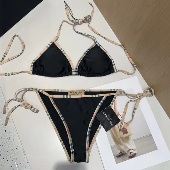 Burberry Tan and Black Checkered Bikini Top - Picture 1 of 5